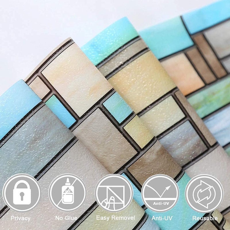 Niviy Privacy Window Film Non-Adhesive Removable Static Cling Glass Film Stained Glass Window Film for Home Kitchen Office 35.4 by 78.7 Inches - Image 5